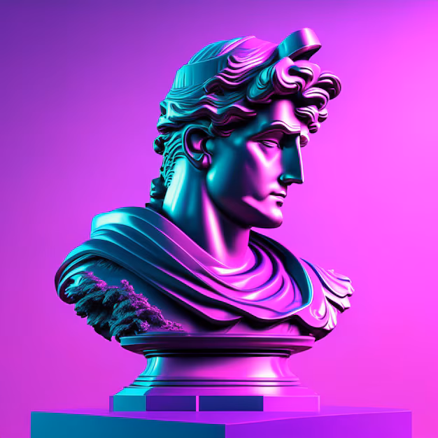 Um busto grego em um fundo rosa